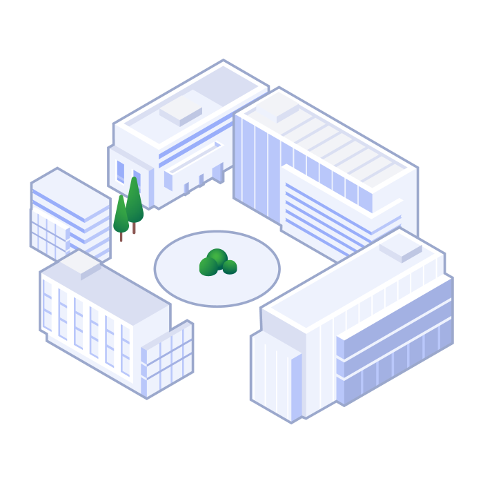 A vector isometric graphic of a university campus facility