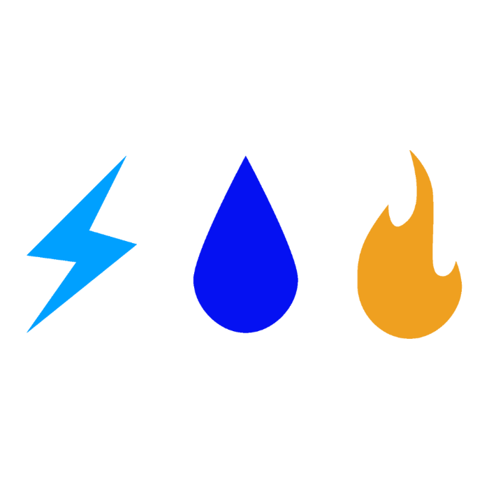 Electric, water, and gas utility icons
