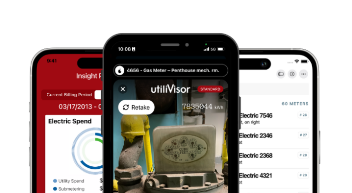 Collage of utiliVisor's suite of mobile applications for tenant billing and submetering oversight