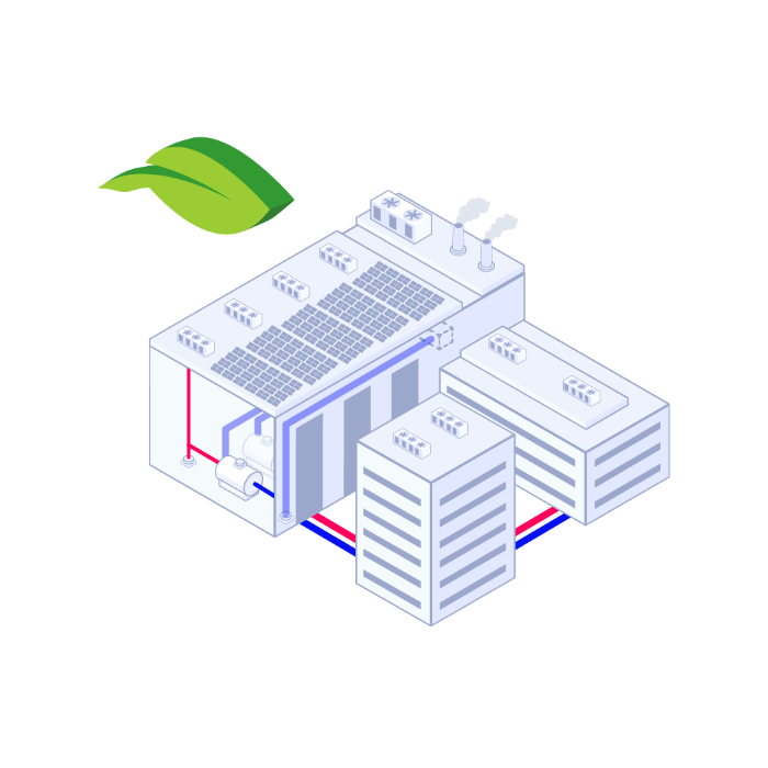 Isometric vector of a central plant in a healthcare and research facility