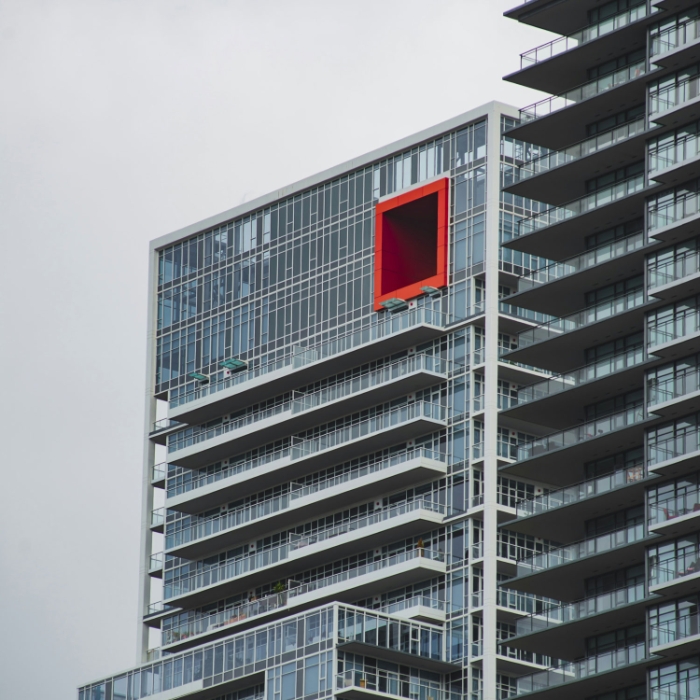 A large residential building with a unique modern architectural style
