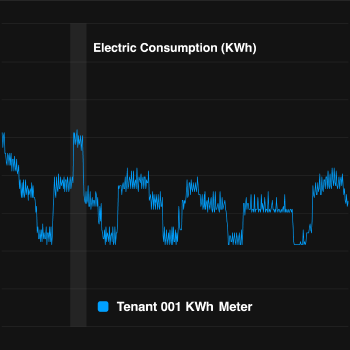 A vector chart showing electric consumption in kWh over time for a tenant meter