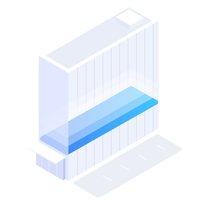 Isometric vector graphic of a tall commercial building with various floors highlighted on different levels