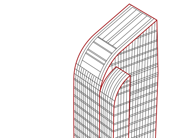 A line art vector graphic of the One57 (157 W 57th St) building