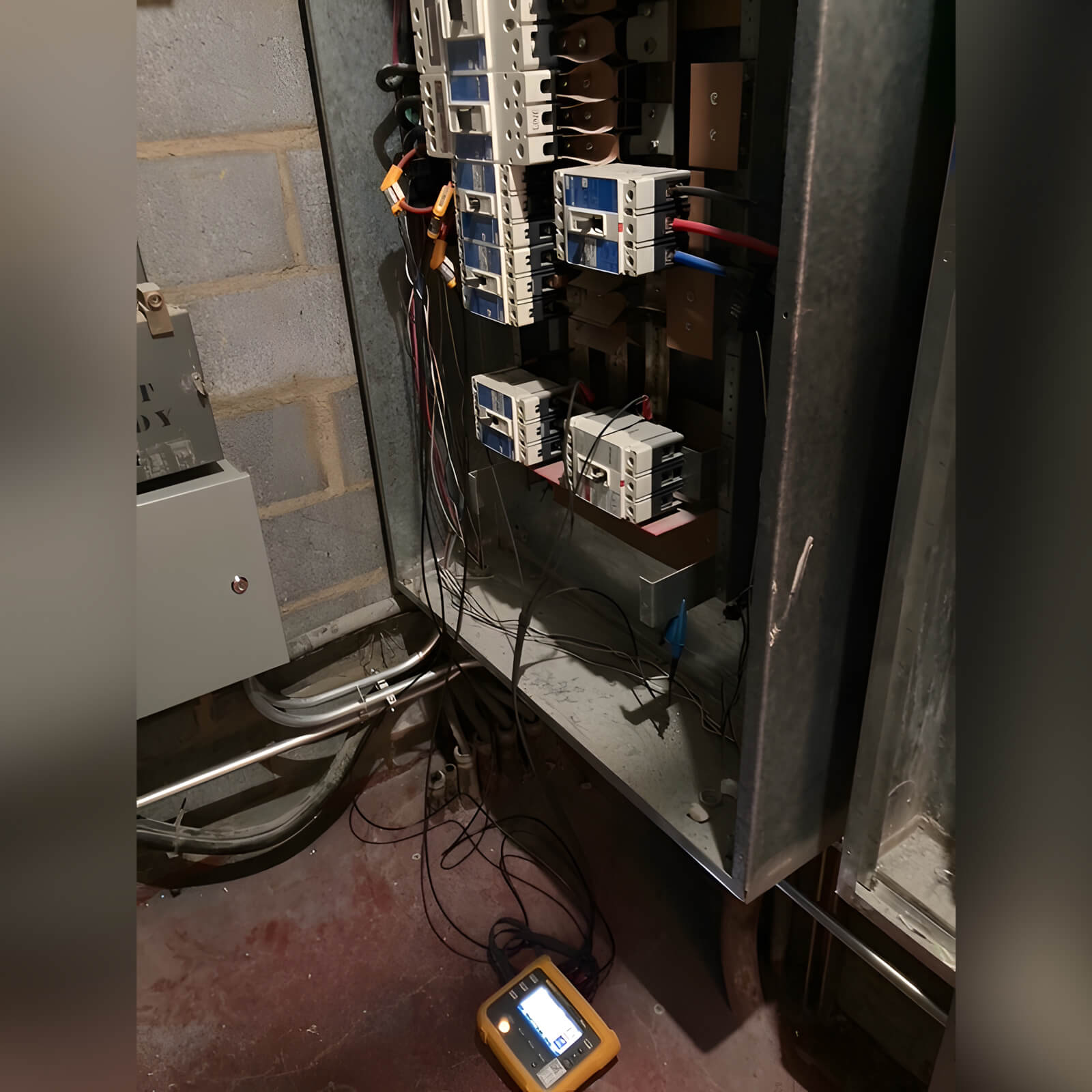 Fluke energy logger connected to electric panel meters